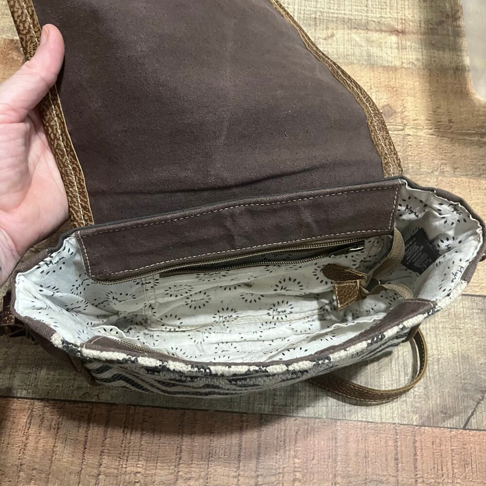 Myra Bag Women's Leather Cotton Crossbody Bag Purse 13"x9"x3" Western Country - Picture 7 of 7